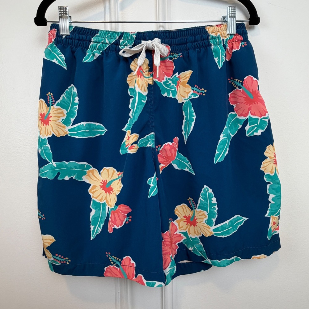 Chubbies Mens Swim Trunks Navy Blue Floral Hibiscus Tropical Board Shorts Medium